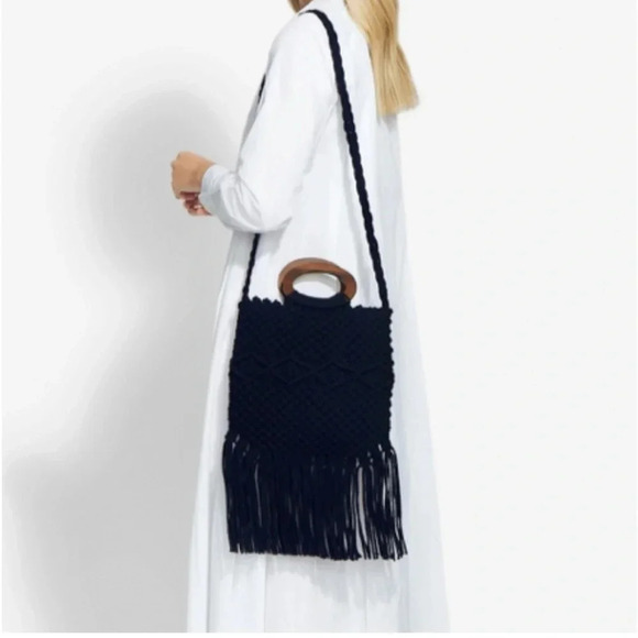 Danielle Nicole Black Macramé Boho‎ Crossbody/Handbag with Fringe. - Picture 5 of 16